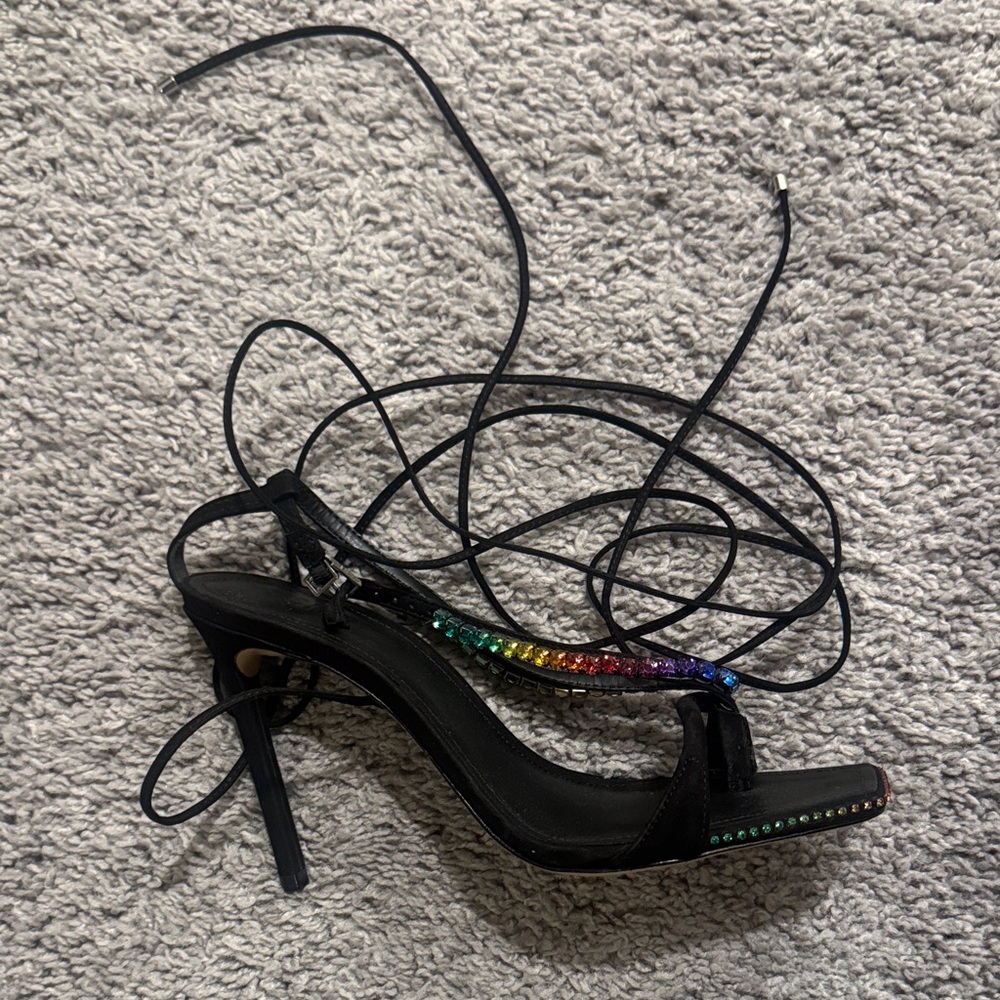 Schutz Elegant Black Stiletto Heels with Rainbow Accents